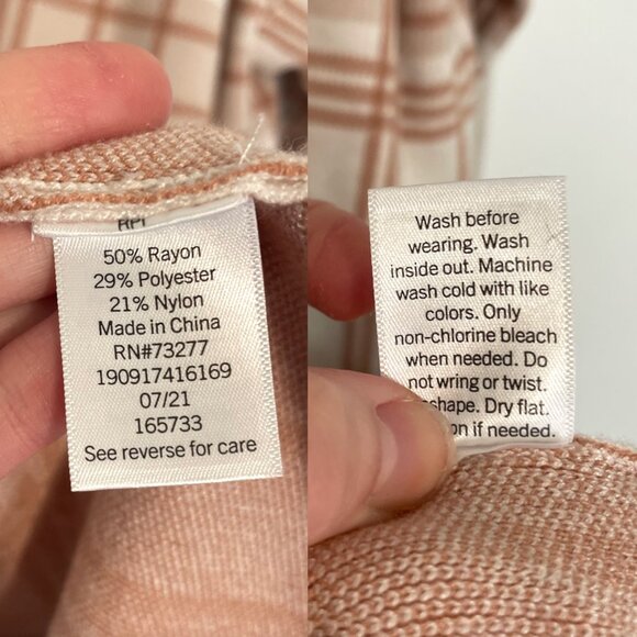 NINE WEST Plaid Sweater Coatigan White ish Cream Beige Tan Long Sweater Blazer L - Picture 11 of 16